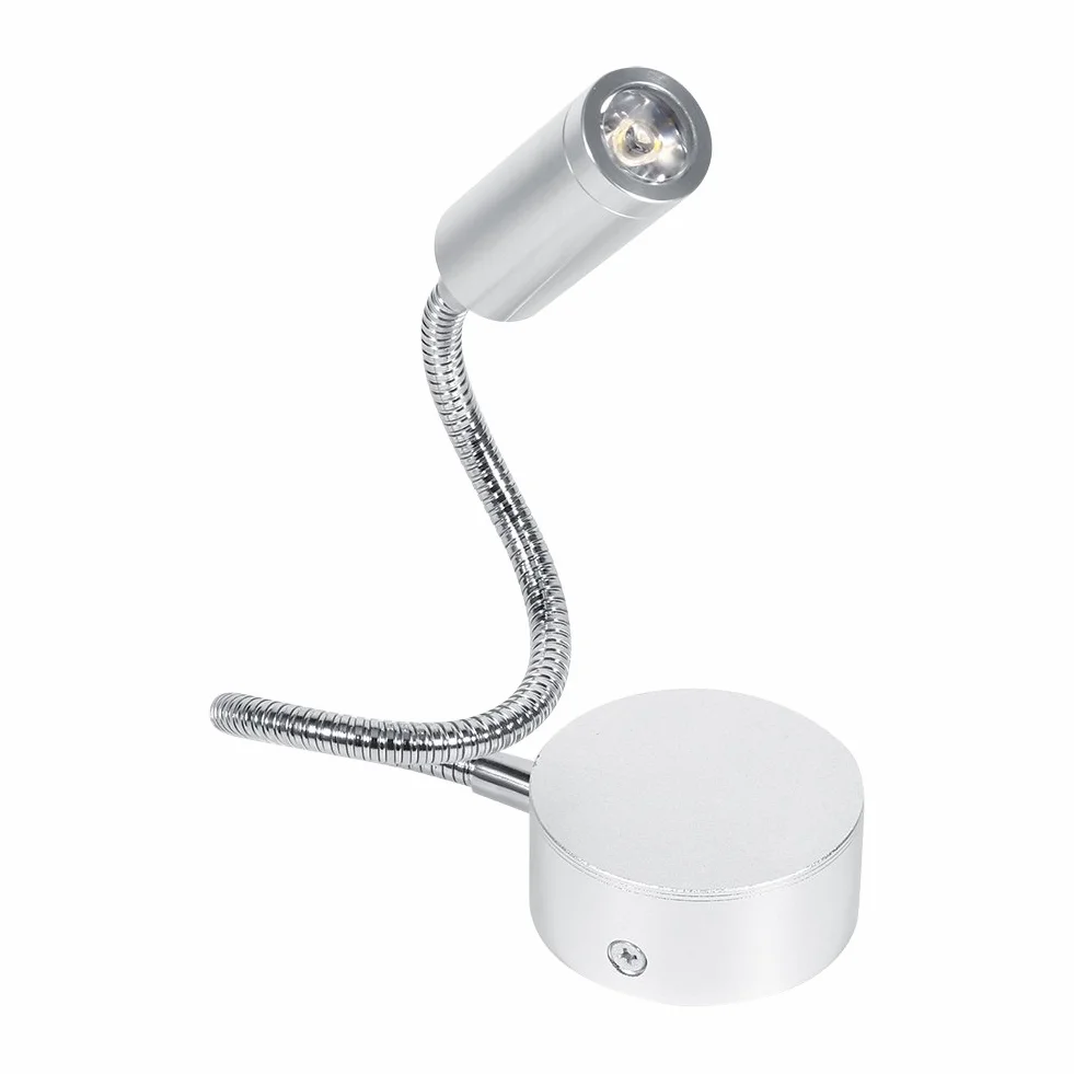 Lampada da Parete LED Regolabile con Collo di Cigno, 1W/3W Luce Calda 3000K, Lampada da Lettura Senza Fili a Batteria per Camera da Letto, Soggiorno, Ufficio, Argento