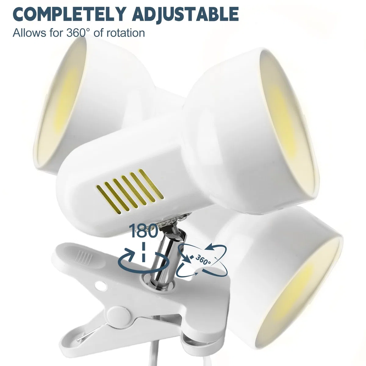 GBKDQQ Lampada da scrivania bianca, 220 V, E27, portalampada da tavolo con spina europea e interruttore cavo, base per lampada, girevole a 270°, flessibile per lettura a letto, lavoro e apprendimento