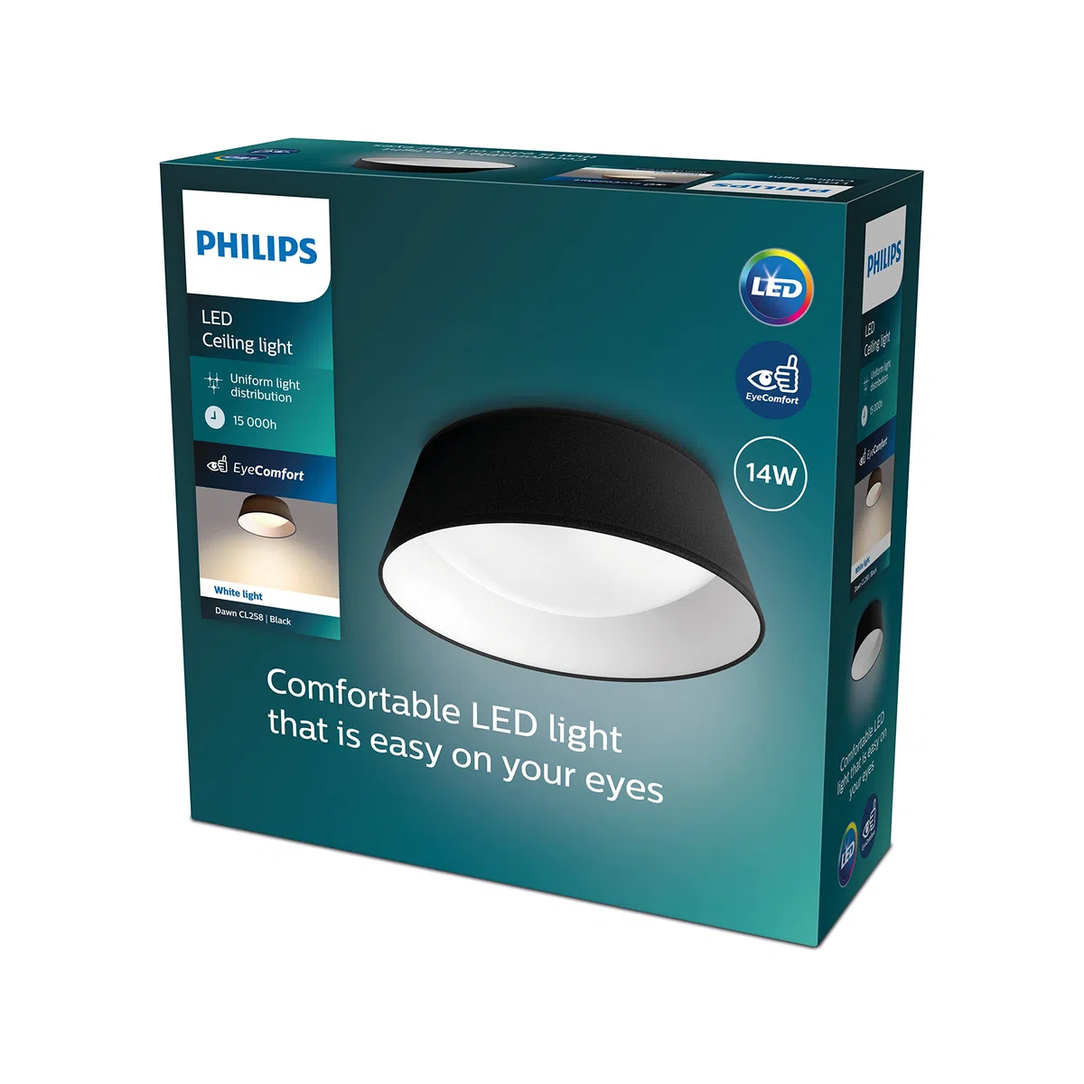 Philips Lighting Lampada da Soffitto LED Dawn, Equivalente a 14W, 30K, Luce Bianca Calda, Non Dimmerabile, Nero