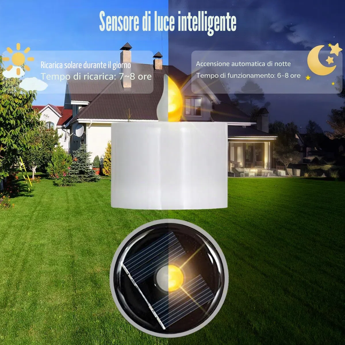 6 candele votive a LED impermeabili per esterni, alimentate a energia solare, ricaricabili, senza fiamma, tremolanti, solari con batteria, candele in plastica a LED per decorazioni natalizie