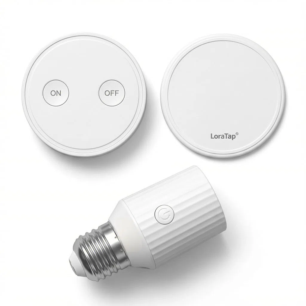 LoraTap Portalampada Wireless con Telecomando,Adattatore Portalampada E26/E27 per Lampade da Soffitto, Armadi e Lampade a Catenella, Base Portalampada a Spina, Interruttore Lampada Telecomando,60W Max