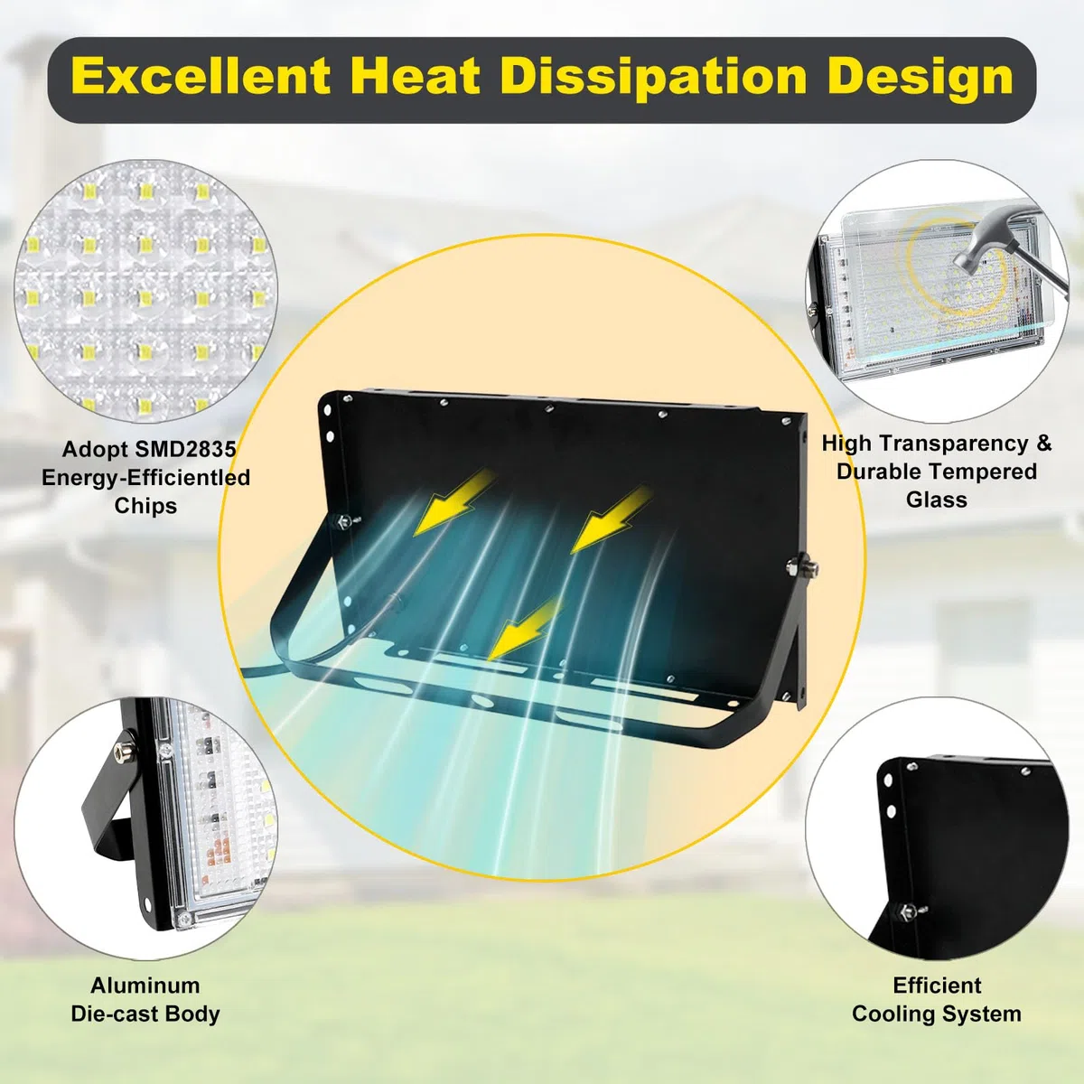 Faretto LED 100W Assen, 2 faretto Luce gialla calda 6500K, faretto LED 10000LM per interni, IP66 impermeabile, adatto per giardini, garage e stadi sportivi
