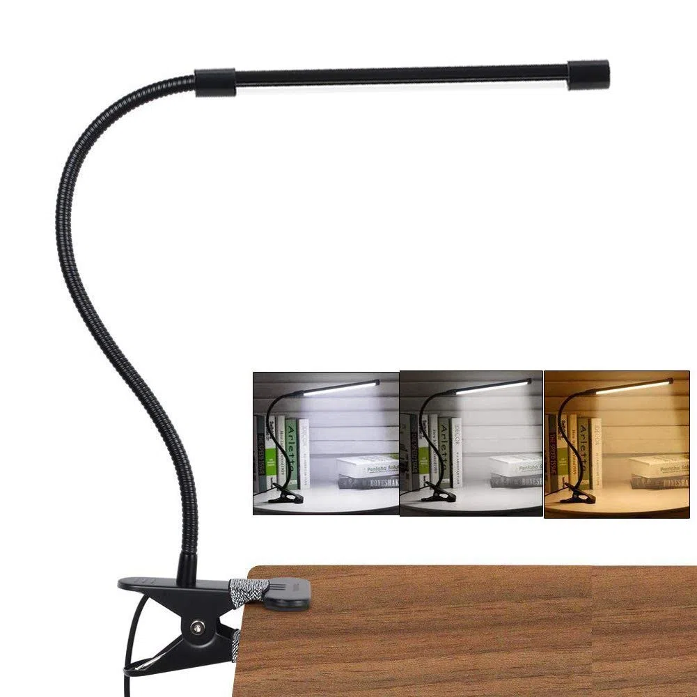 Lampada Lettura Con Clip Luce Da Scrivania Led Con Pinza, 3 Modalità & 10 Livelli Di Luminosità Con Caricatore Usb Flessibile Lampada Portatile Occhi Cura Per Lettura Di Notte Lavoro, 7W (Nero)