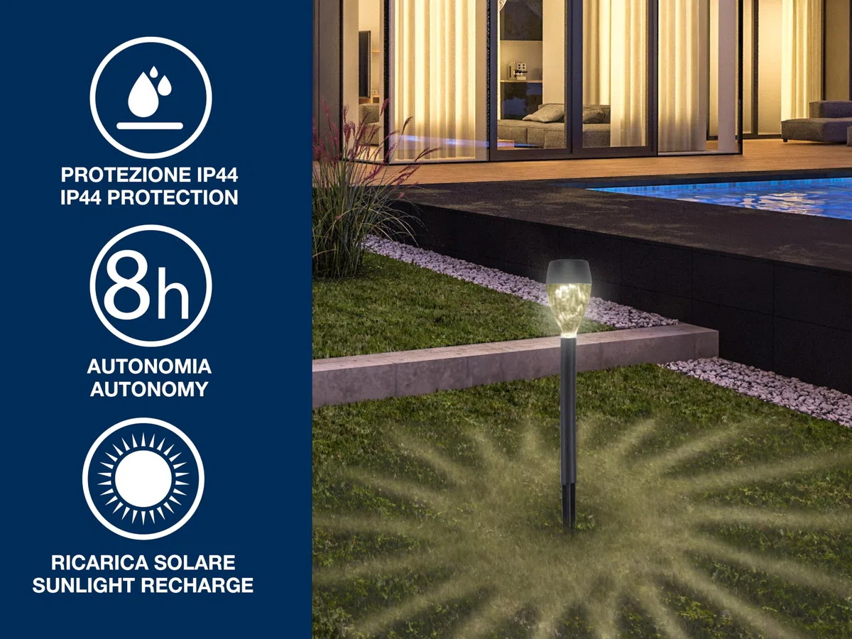 BEPER P207ILO050 Set 5 Luci Solari da Giardino, Lampade da Giardino e da Esterno con LED, Segnapassi da Esterno a Energia Solare, Lampade Solari con Picchetto, IP44, Ricarica Automatica