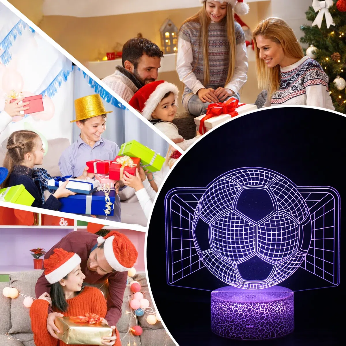 Luce Notturna Calcio per Bambini, Telecomando 16 Cambia Colore Dimmerabile, Lampada da Illusione 3D Luce LED, Regali di Natale per Ragazze Ragazzi Soggiorno Arredamento Camera da Letto