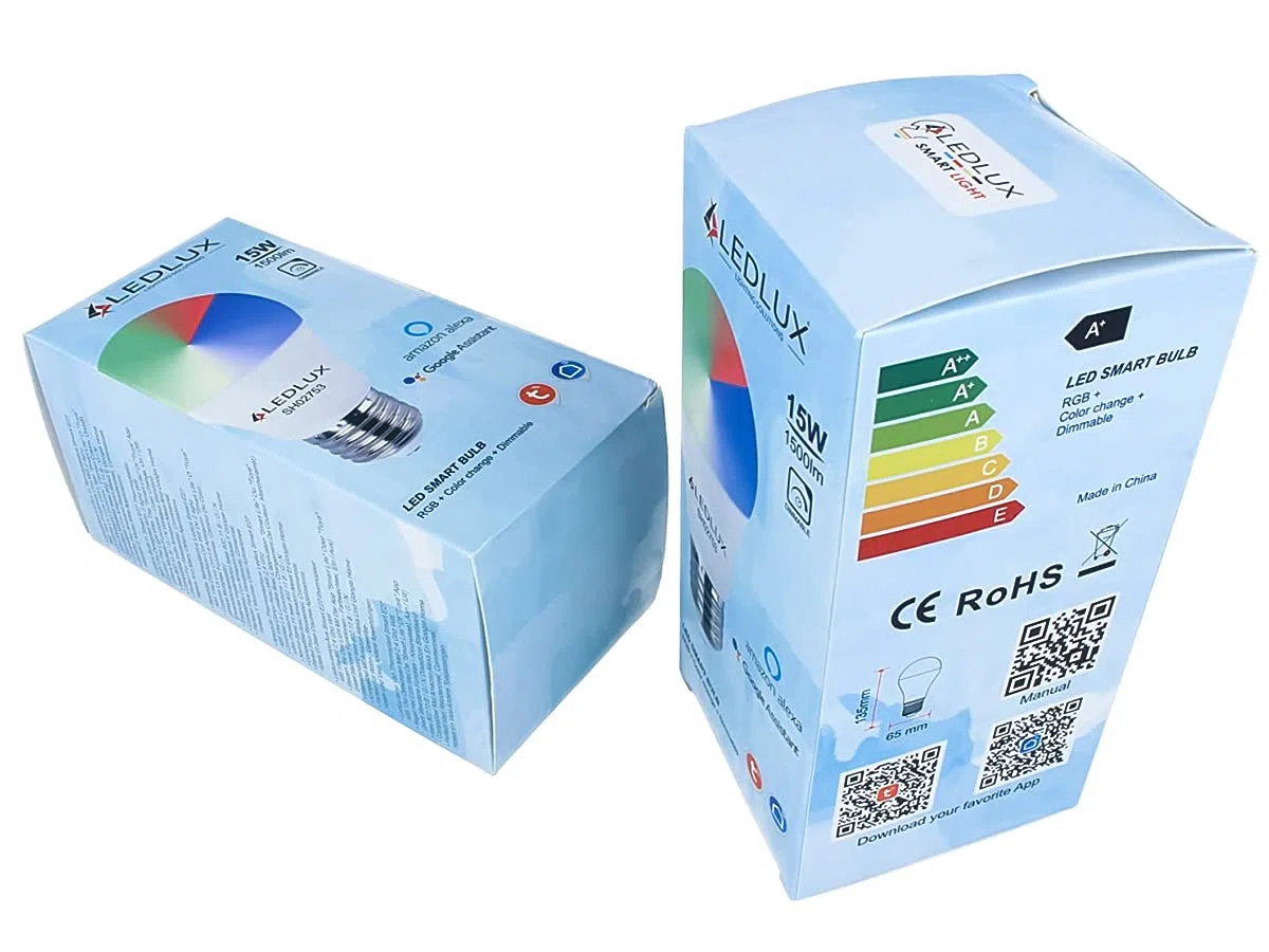 LEDLUX 2 Pezzi Lampade Led Smart, Faretto Led WiFi, RGB + CCT, Dimmerabile APP, Compatible Con Amazon Alexa Google Home (E27 A65 15W)