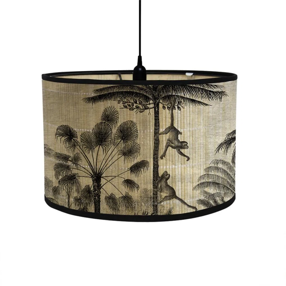 FANSU Paralume E27 Vintage Paralume in Bambù Stile Cinese Lampadario Copertura Lampada Accessori Luce Sostituibile Lampada Tavolo Lampada Comodino Paralume a Tamburo (scimmia)
