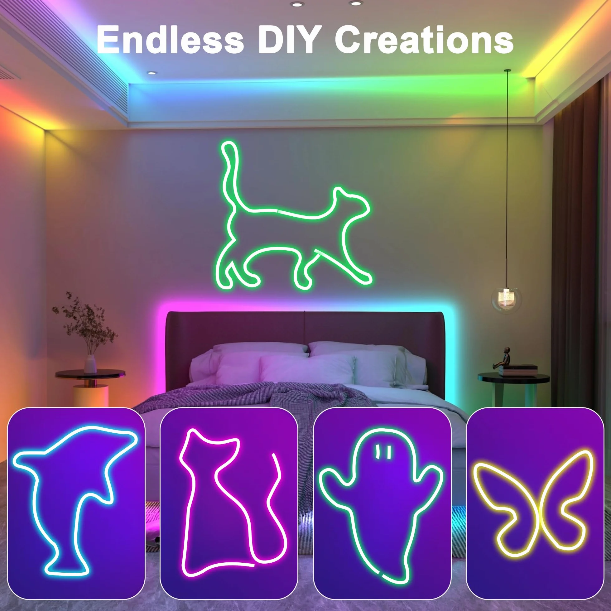 Macchiatto Neon LED Striscia 5M, DIY RGB Striscia LED Camera con App/Telecomando, Sync Musica, Impermeabile per Interni, Esterni, Decorazione Camera da Letto Gaming