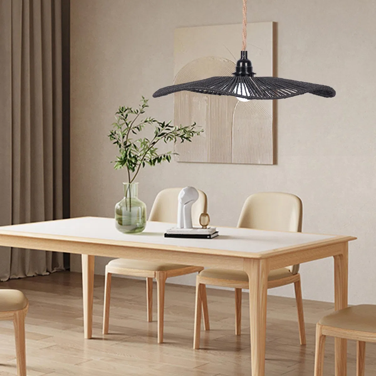 Paralume in Corda di Carta Intrecciata, Copertura per lampadario, Ornamento per Lampada da soffitto, Paralume Chiaro per la Sala da Pranzo sul, Nero