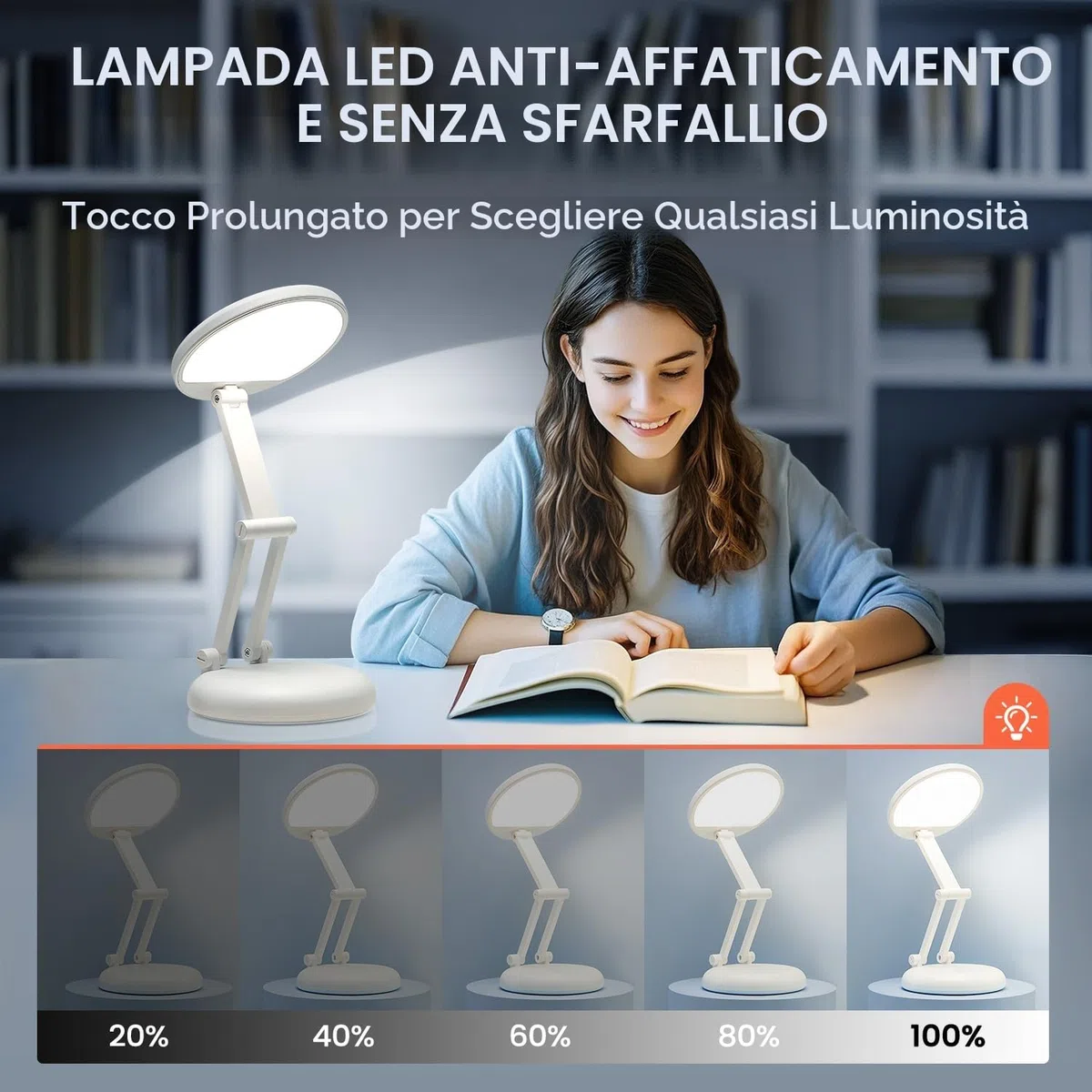 One Fire Lampada da Tavolo senza Fili, Ricaricabile con 3600mAH Batteria, Lampada da Comodino Portatile & 9 Luminosità Dimmerabile, Abat Jour da Comodino, Poldina Lampada, Lampada LED