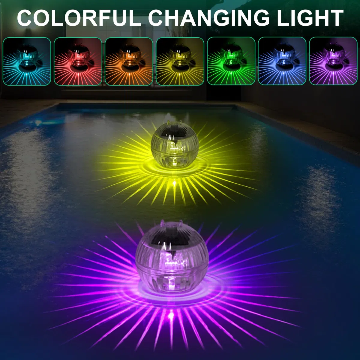 Set di 2 lampade solari per piscina subacquea, lampade a LED per laghetto con 7 cambi di colore, lampade solari impermeabili per piscine IP44, lampade multicolori per piscine subacquee