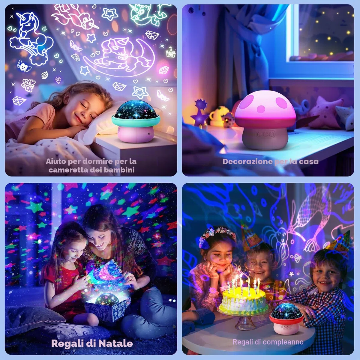 Unicorno Luce Notturna, Proiettore Stelle Soffitto Natale Regali per Bambini 2-8 Anni, Lampada Notturna Unicorno, Regalo Giocattoli 3-9 Anni, Cameretta