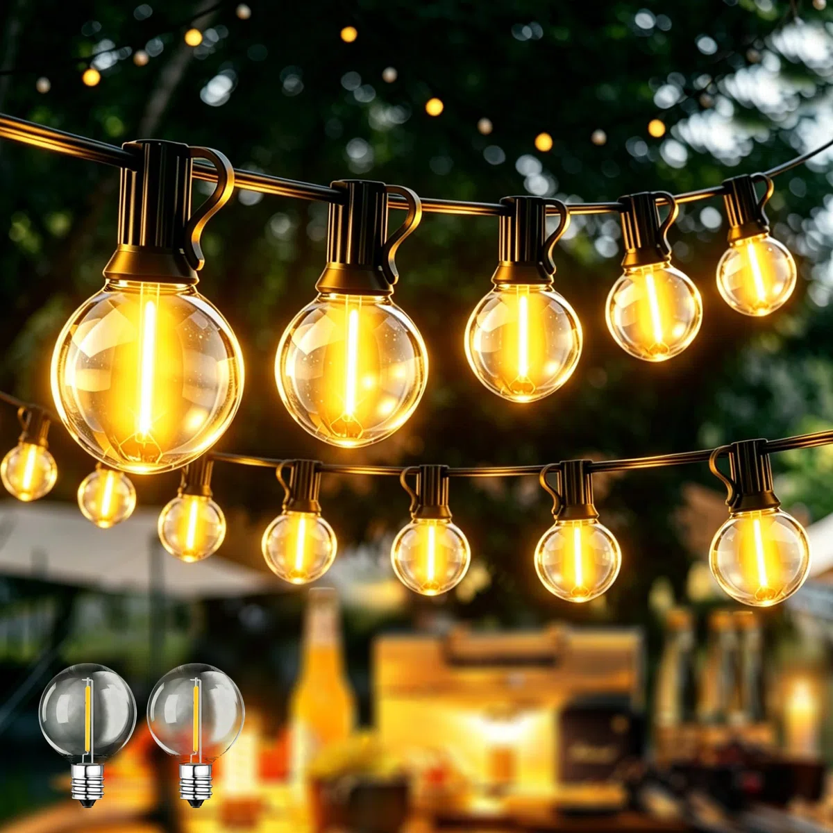 15M Catena Luminosa Esterno Luci Giardino Catena, LED Lampadine Luminosa Luce da esterno Giardino Impermeabile IP44 Luci Esterno, Adatta per Festival, Matrimoni, Feste, Giardini, Terrazze