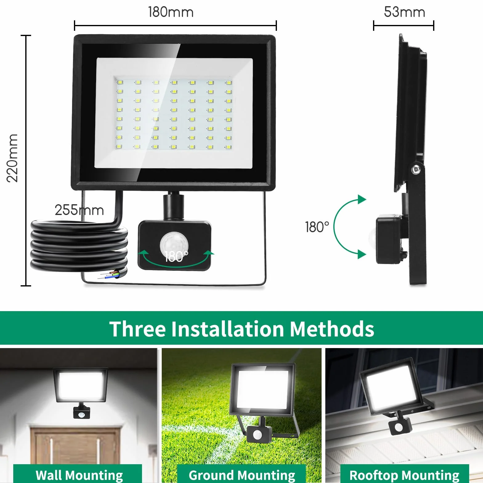 Aigostar Faretto Led da Esterno con Sensore di Movimento,50W 4300LM Faro LED Esterno,Bianco Freddo 6500K,IP65 Impermeabile Faretti LED per Giardino,Cortile,Patio,Garage