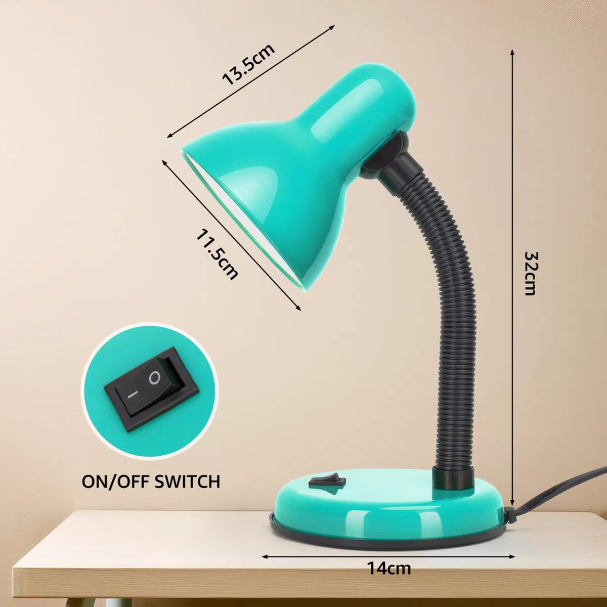 Aigostar Lampada da Scrivania Vintage, Lampada da Tavolo Compatibile con Lampadine LED Modello E27, Senza Lampadina, Max 240V, Ciano, per Adolescenti, Bambini, Ragazze, Leggere, Lavorare, Studiare