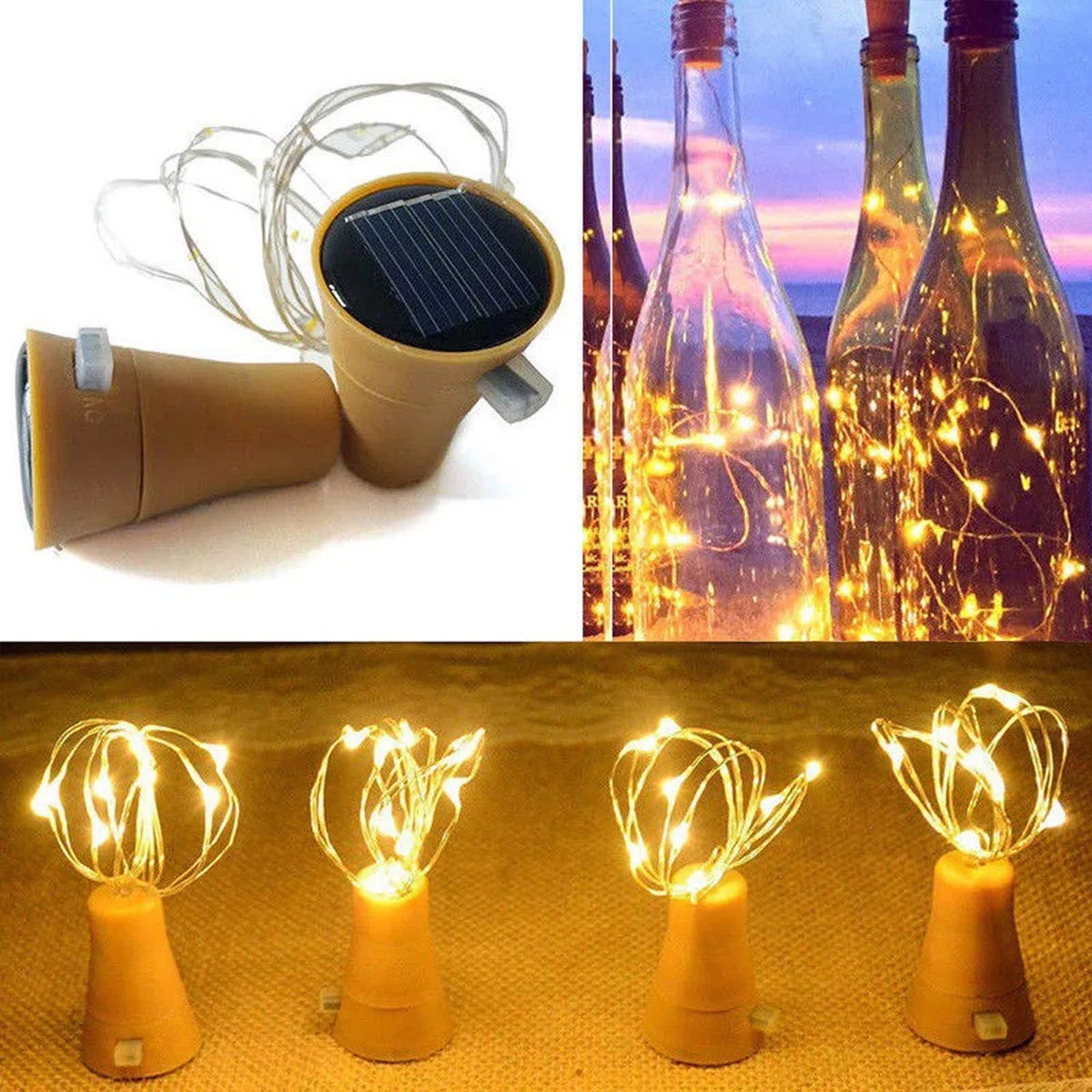Solare Luci Stringa per Bottiglia di Vino, ALED LIGHT 10 Pack Bianco Caldo Luci Solari Lights LED Lampade Filo di Rame Catena Luminosa Luce Decorazione Interni Esterni per Festa Matrimonio DIY Regalo