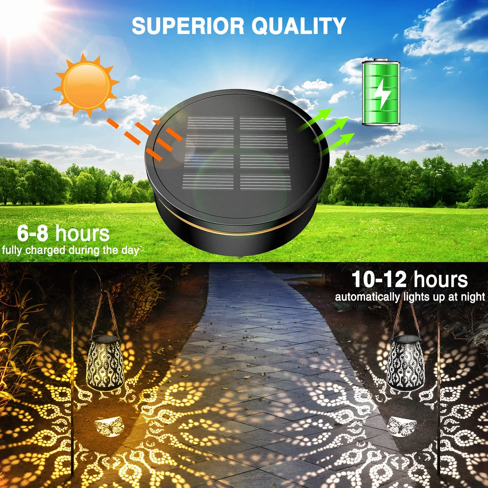 GEARLITE lampada solare di ricambio superiore 8cm, ricambi luce da giardino con LED bianco/caldo, box batteria solare 800 mAh con pannelli 2 pezzi