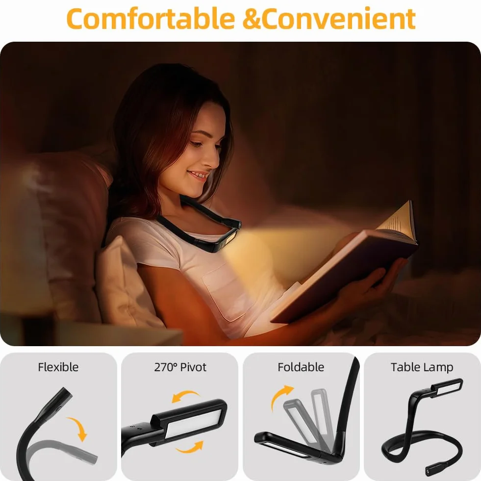 HOTUT Collo Lampada da Lettura Ricaricabile, Luce per Lettura Libri a Letto - Luce da lettura 3 Colori Ricaricabile e Regolabile, Flessibile Lampada da Collo Studio, Letto, Viaggi, Lavoro a Maglia