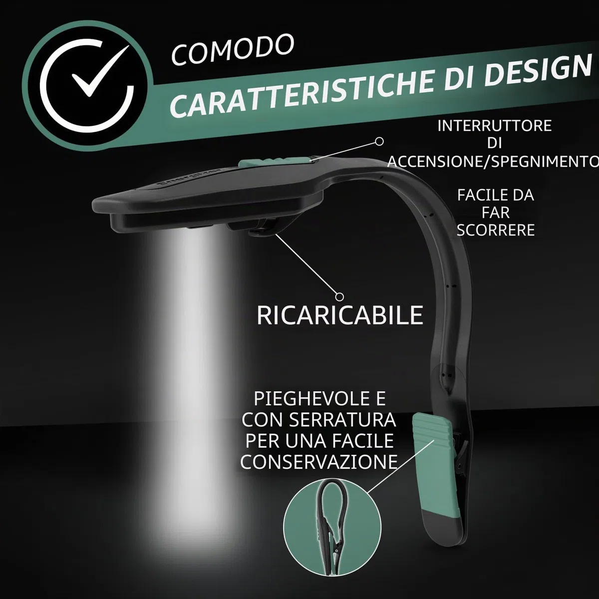Energizer Lampada da Lettura LED Ricaricabile – Clip Flessibile, 3 Modalità, USB-C, Lunga Durata