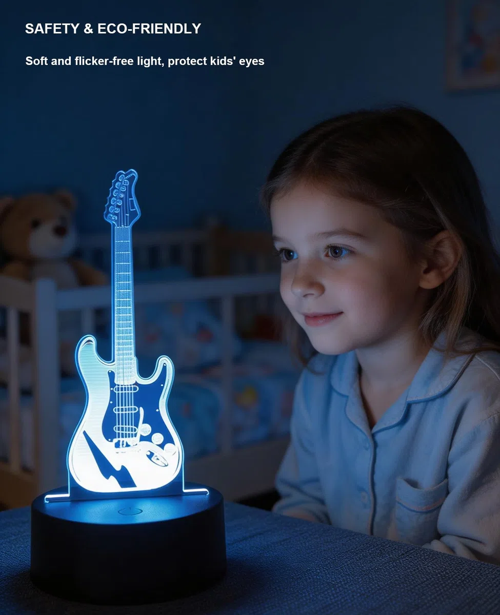 Lampada 3D Chitarra, Lampada LED Comodino Intelligente 7 Colori, Luce Notturna Adolescente Decorativa Per Camera Da Letto, Regalo Compleanno Per Ragazzi E Ragazze
