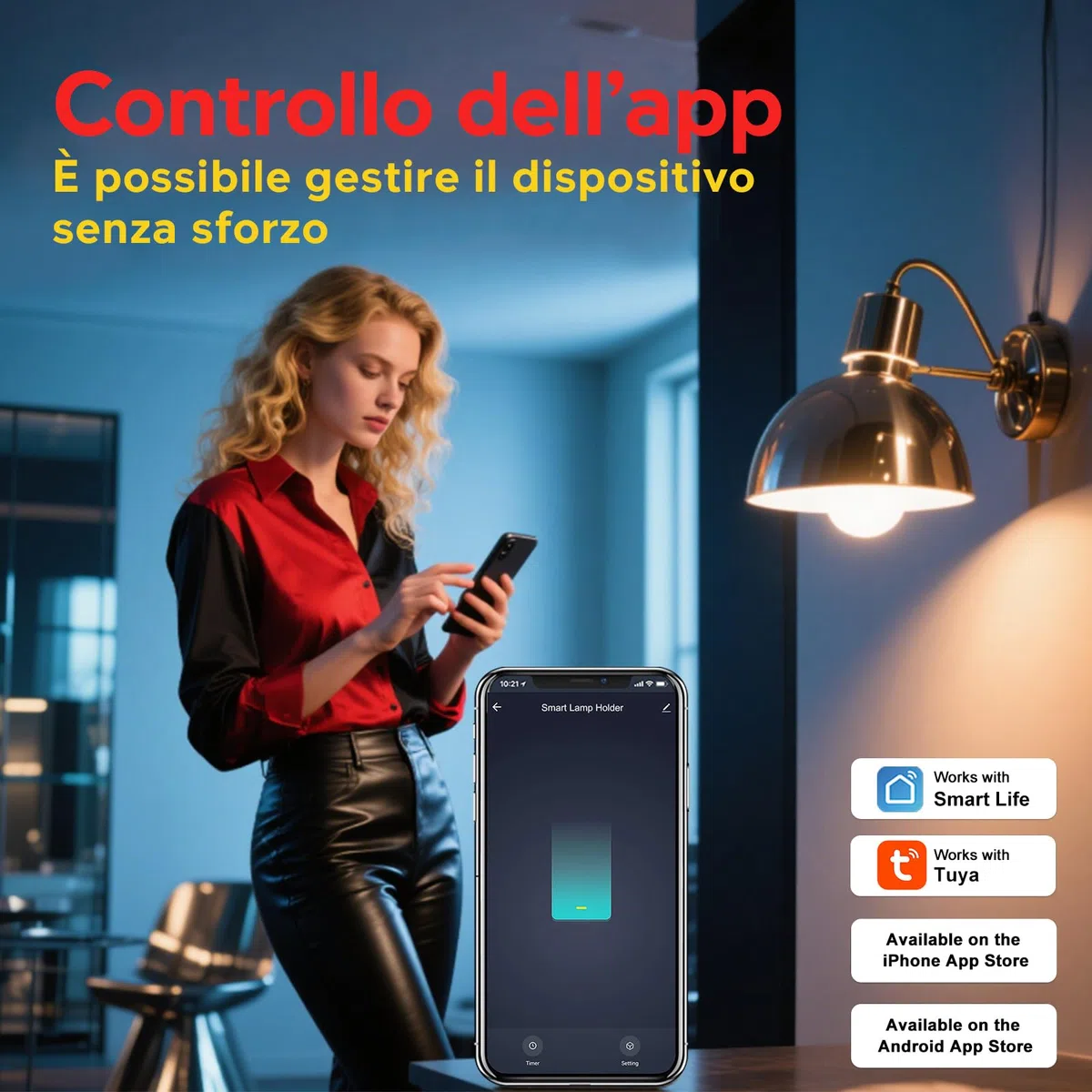 LoraTap Adattatore portalampada Wi-Fi intelligente, controllo vocale Alexa/Google, gruppi e timer su Smart Life, potenza max 60 W, compatibile lampade a incandescenza, E26/E27