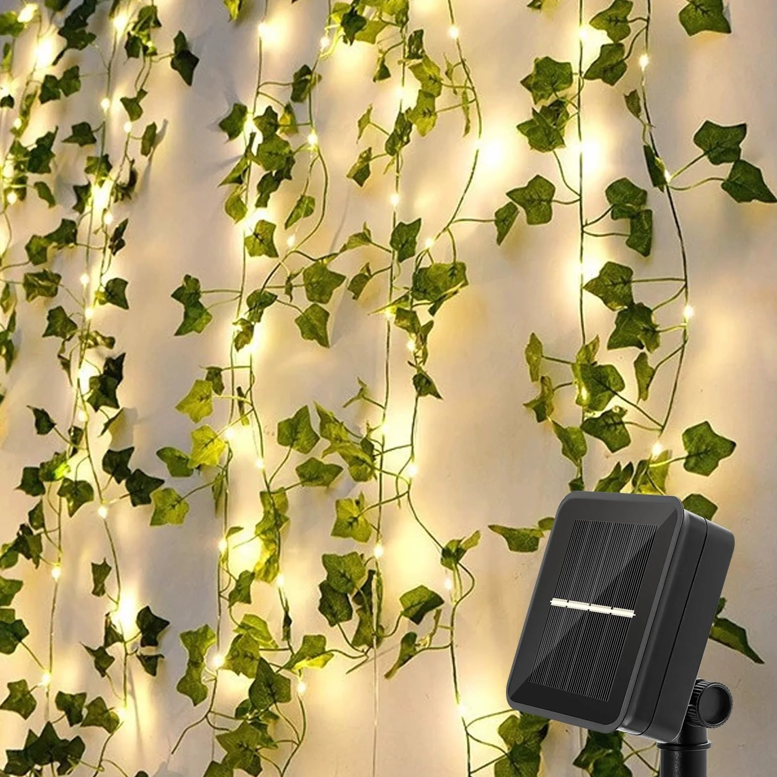 Bigzom Edera finta da esterno solare, 6M 60LED Edera artificiale, Catena luminosa solare da esterno con 8 modalità di illuminazione, Decorazioni per giardini, pareti e matrimoni