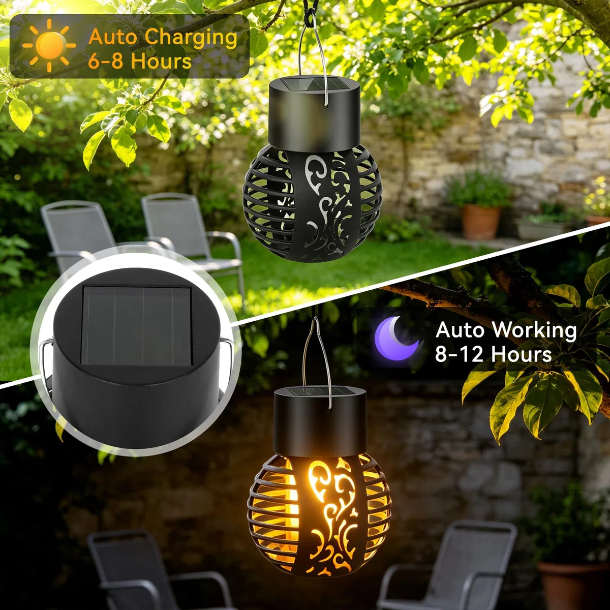 Lampade solari da giardino per esterni, 4 pezzi, a forma di fiamma solare, impermeabile, per esterni, per balcone, terrazza, decorazione da giardino [classe energetica A+++]
