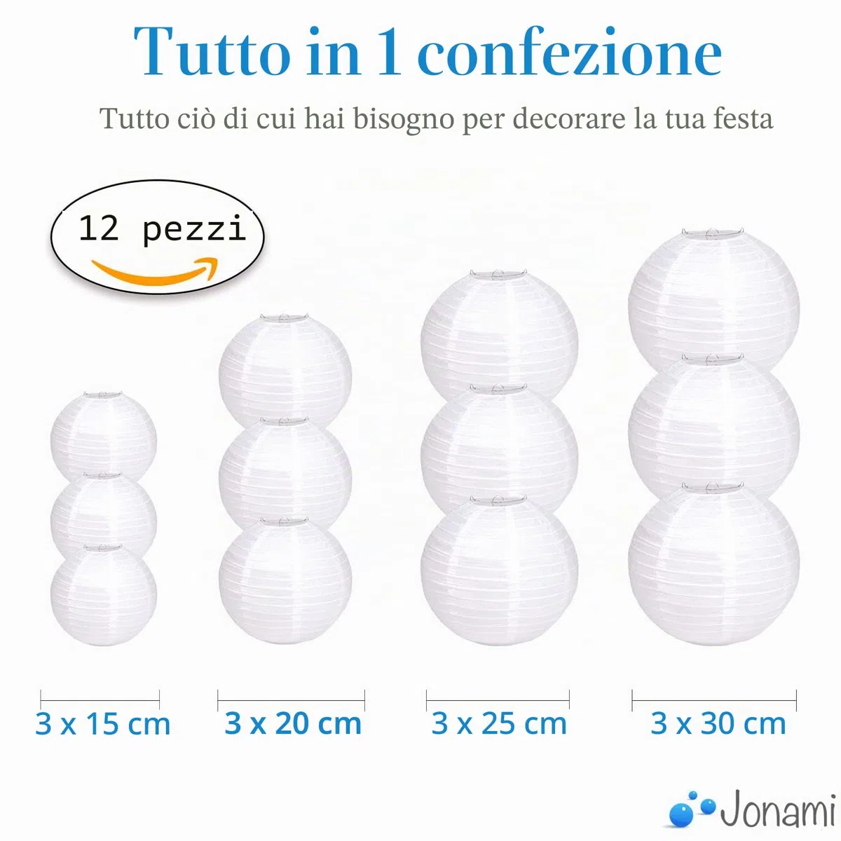 Lanterne Rotonde di Carta Bianca (Confezione da 12), Lanterna in Carta, Paralume Rotondo Decorativo per Matrimoni, Compleanni, Fidanzamenti e Feste – diverse misure da 15, 20, 25, 30 cm