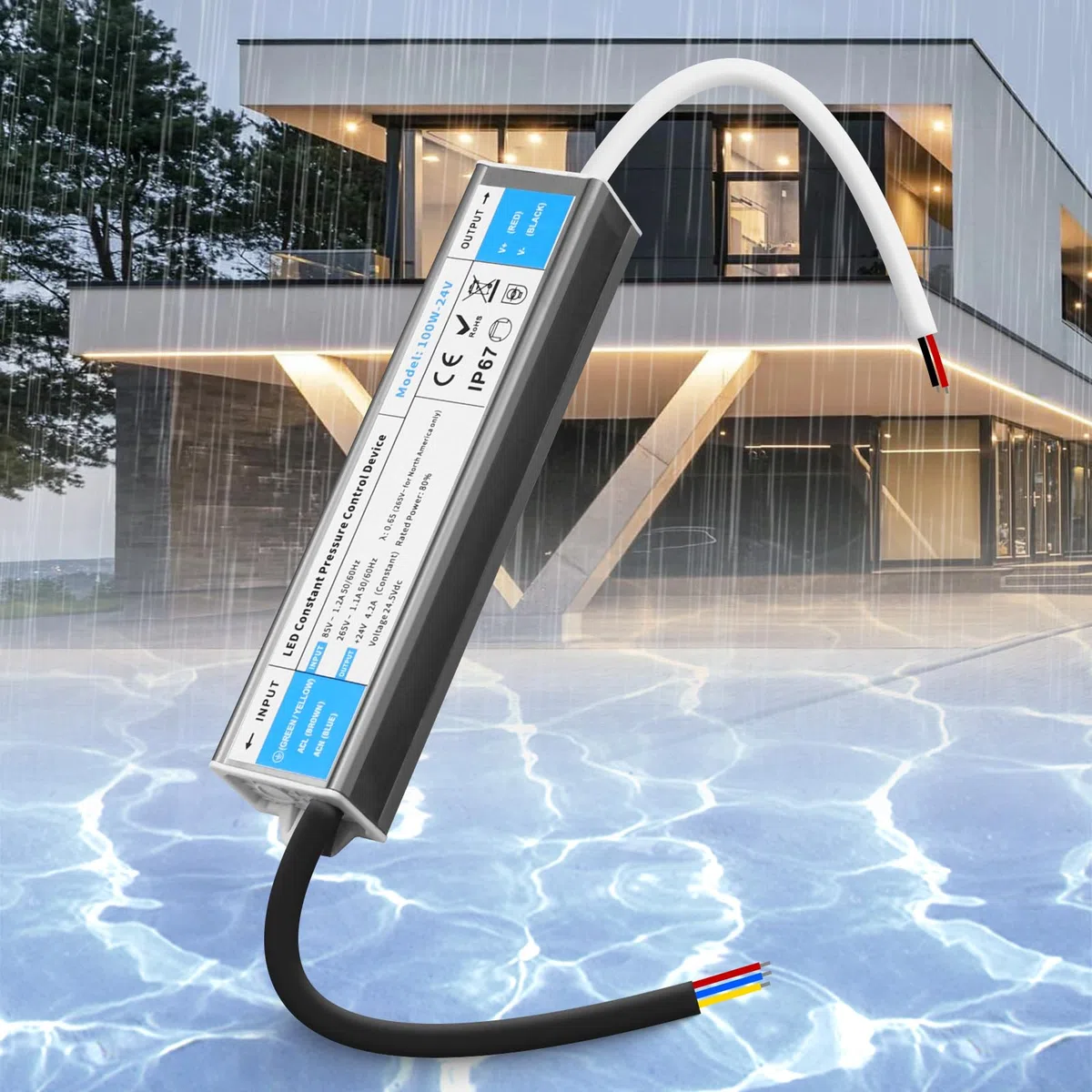 Impermeabile Trasformatore LED 24V 100W Esterno IP67, Ultra Sottile Alimentatore LED Driver AC 220V a DC 24 Volt 4,2A Trasformatori Adattatore LEDs a Tensione Costante Senza Sfarfallio