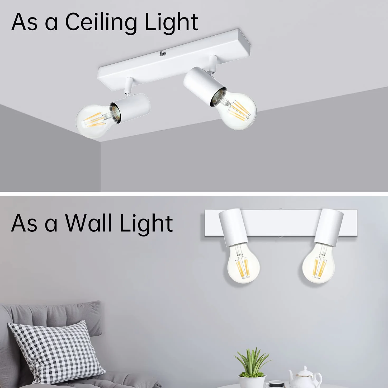 Faretti da Parete Interno Orientabili, Bianco Lampadario Faretti Led Soffitto non Inclusa Lampadina E27, Luci da Soffitto e27 per Soggiorno, Corridoio, Entrata o Scale, Max Non più di 60W