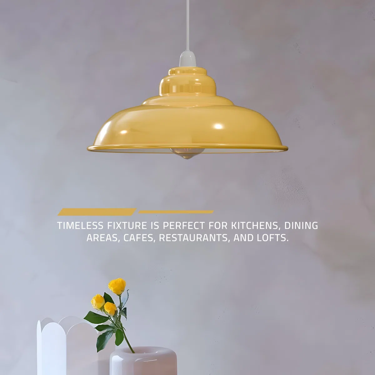 LEDSone Vintage Industrial Pendant Light Easy Fit with Metal Lampshade with Reduction Plate E27 for Bedroom Living Room (Giallo)