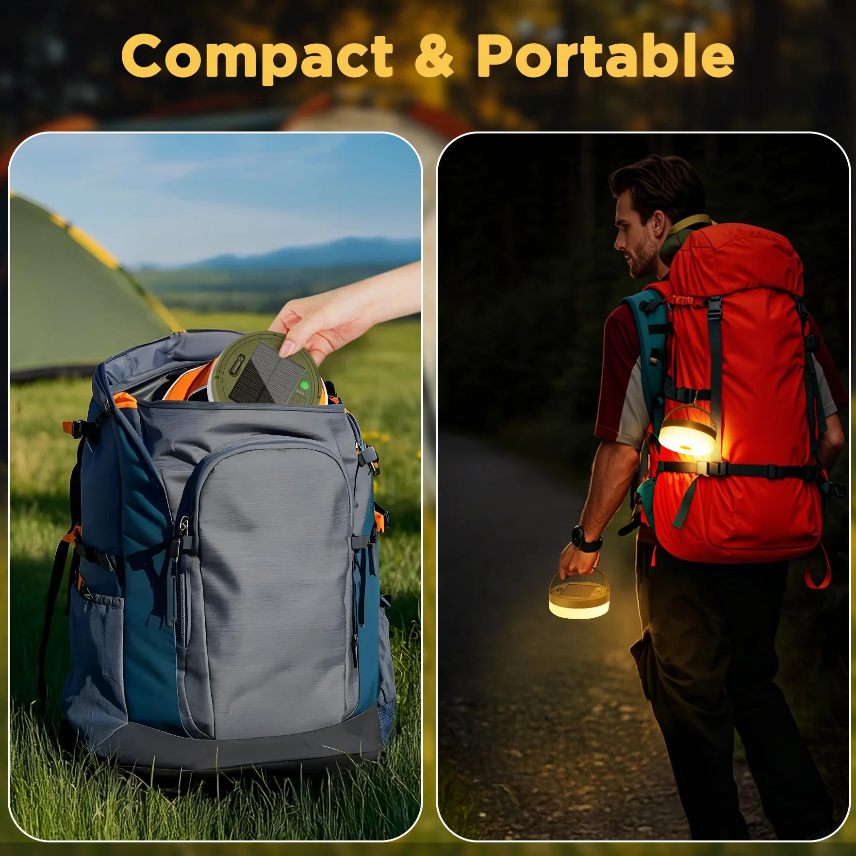 10M Catena luminosa da campeggio arrotolabile, portatile 3 in 1, con 8 modalità di illuminazione, Solari & USB ricaricabile, impermeabile luce da campeggio per campeggio, escursionismo