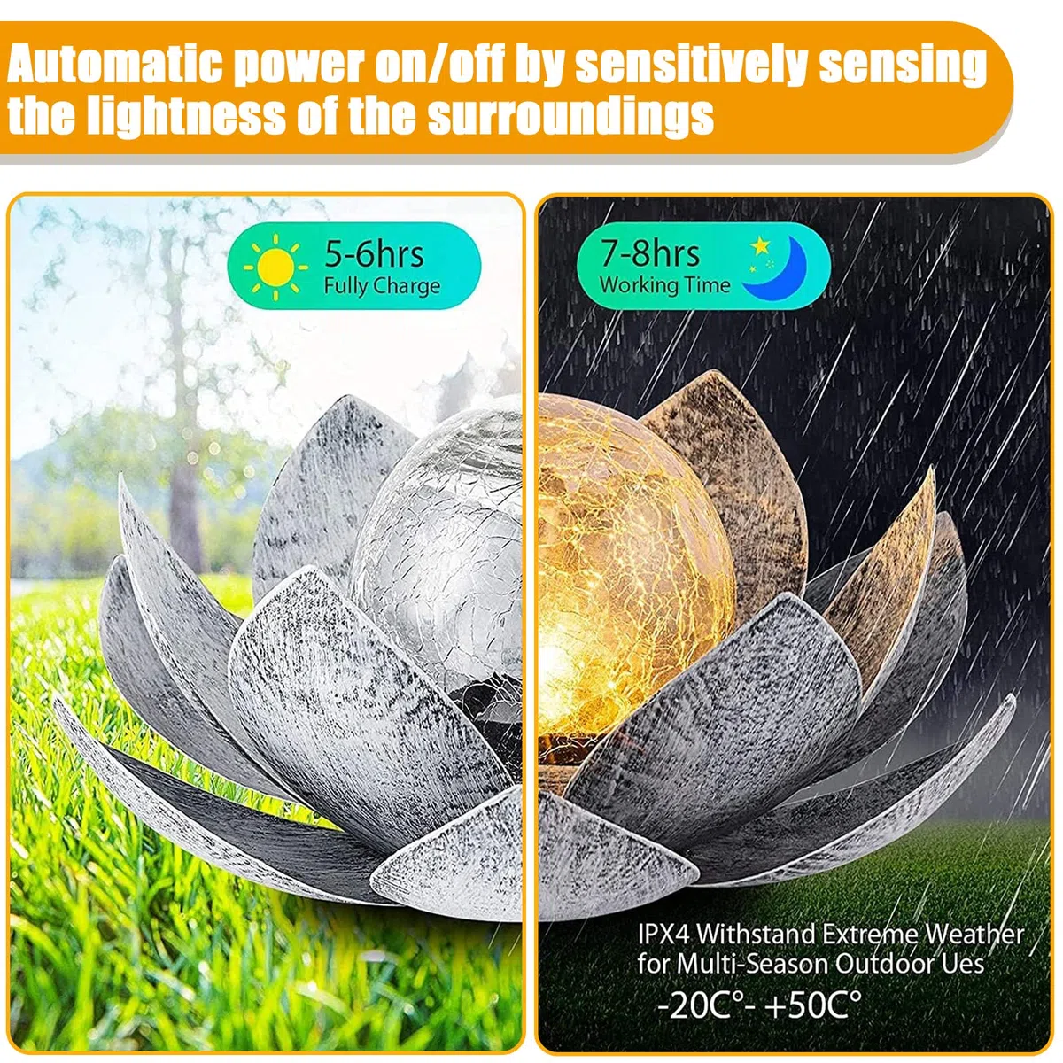 Lanterna Solare per Esterno, Lanterna Solare Fiori di Loto con Effetti Luminosi Bianco Caldo, IP44 Impermeabile Luci Solari da Giardino per Patio, Cortile, Prato, Balcone