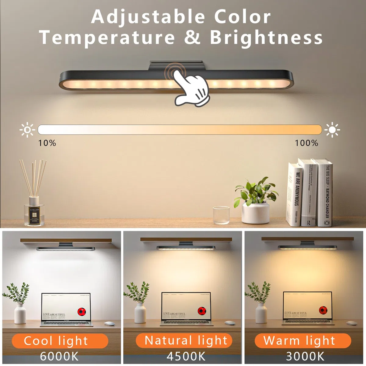 Lampada da Scrivania Senza Fili 2500mAh Luce LED Sottopensile LED Magnetica Controllo Touch Dimmerabile Luce Notturna Luce Scrivania Ricaricabile USB per Sottopensile, Cucina, Lettura, Lavorare