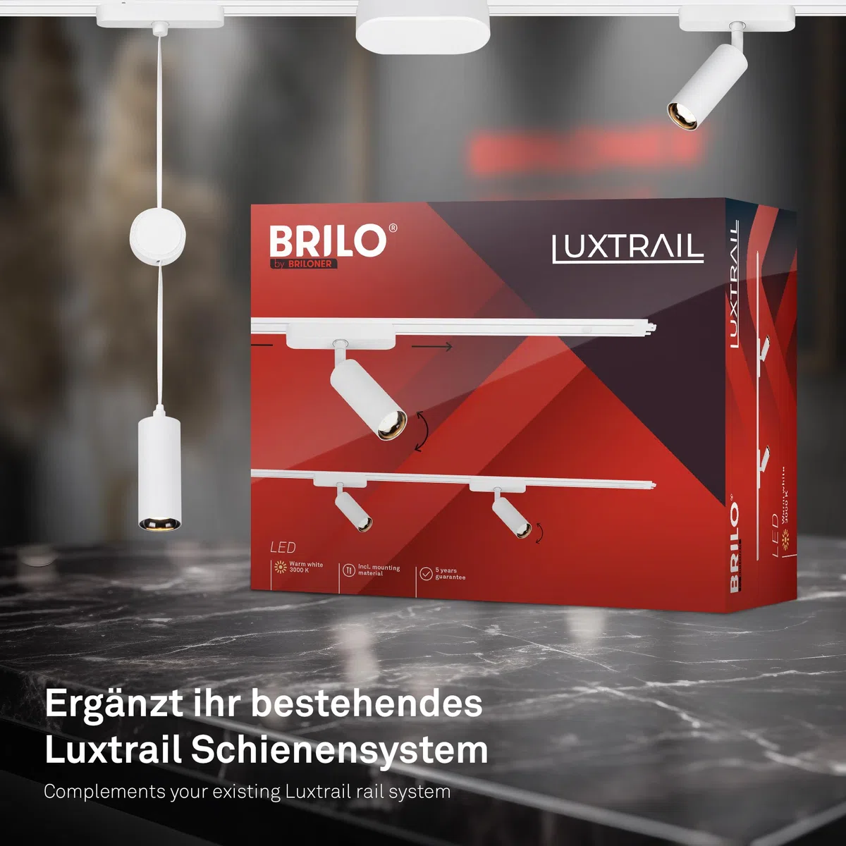 BRILONER - Sistema a binario Luxtrail LED Tracklight, Bianco caldo, Orientabile, Accessori, Spot LED, Faretto, Spot da soffitto, Lampade, Lampada da soffitto, Plafoniera, 130 mm, Bianco