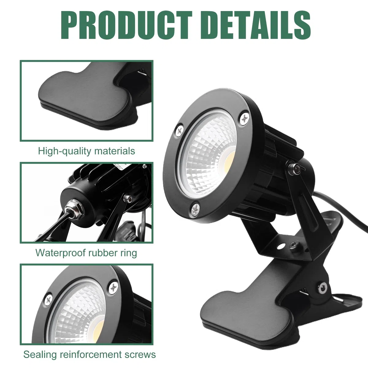 Faretto LED con Spina, Faretto LED da giardino 10W bianco caldo 3000K con clip e cavo da 1,8 m per piante, faretto da giardino impermeabile IP65, faretto da giardino per esterni, cortile e giardino