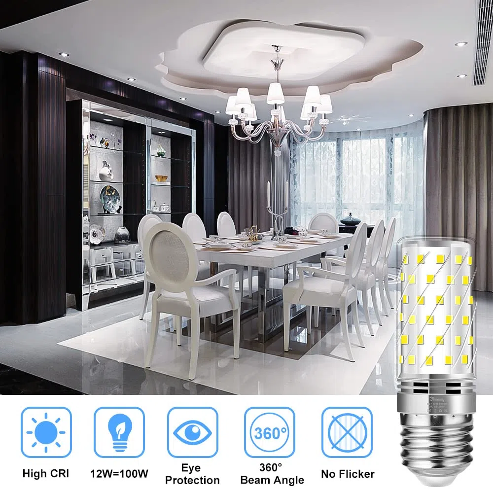 Lampadina Mais LED E27 12W, Luce Bianca Fredda 6500K, Equivalenti a 100W Incandescenza, Non Dimmerabile, Nessun Sfarfallio Risparmio Energetico, 6 Pezzi