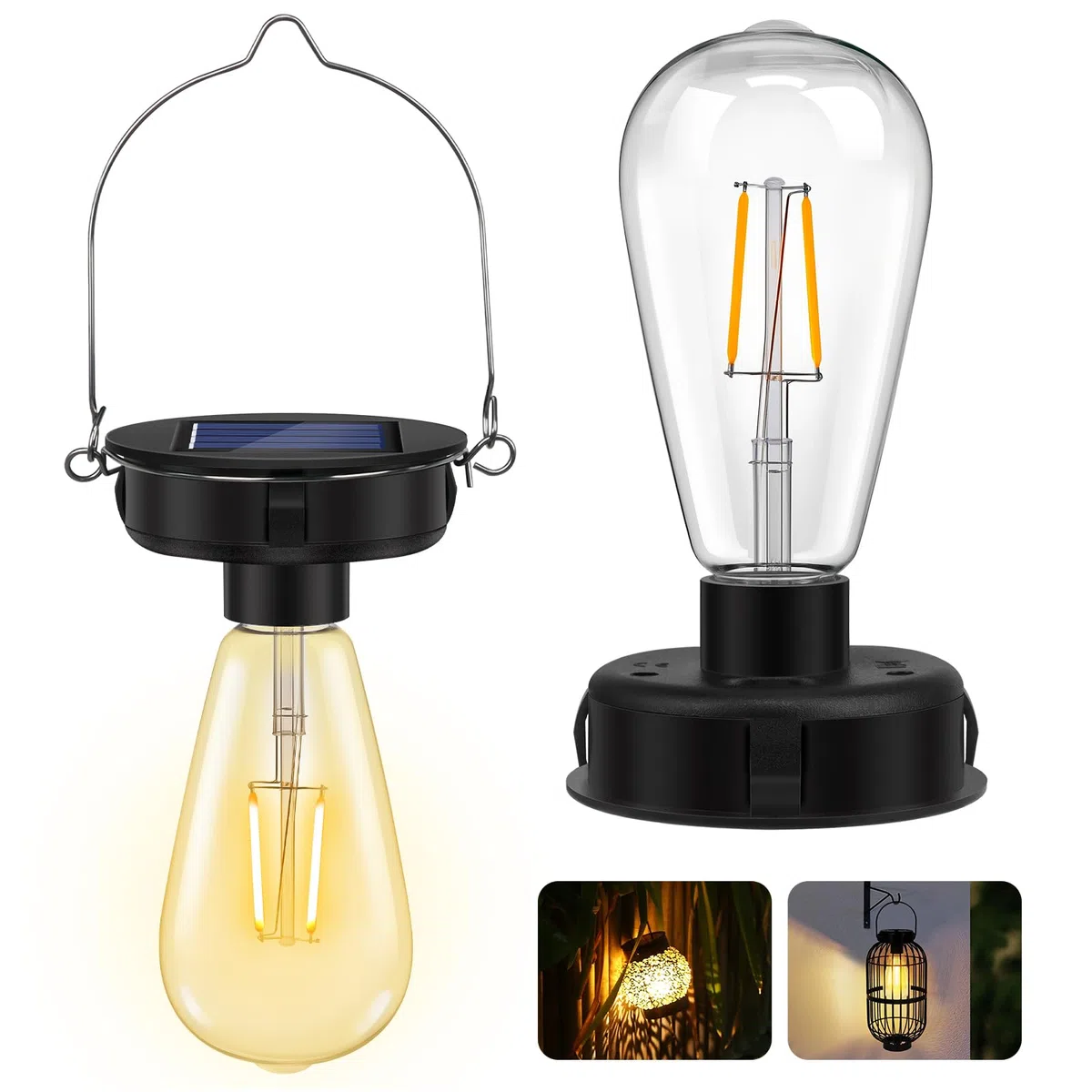 Sostituzione della Luce Solare Top 8 cm, Lampadine Trasparenti per Esterni a Outdoor, Lampadina Impermeabile per Giardino Esterno, da 1.2 V 600 mAh, Adatto per Lampadari all'aperto con Ganci, 2 Pezzi