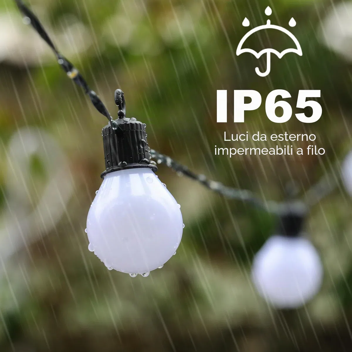 Catena Luminosa Esterno Solari con 20 G40 Lampadine, 10M 100 LED Luci Esterno Solari con Telecomando, Impermeabile, 8 Modi, Decorative Per Giardino, Patio (Bianco Freddo)