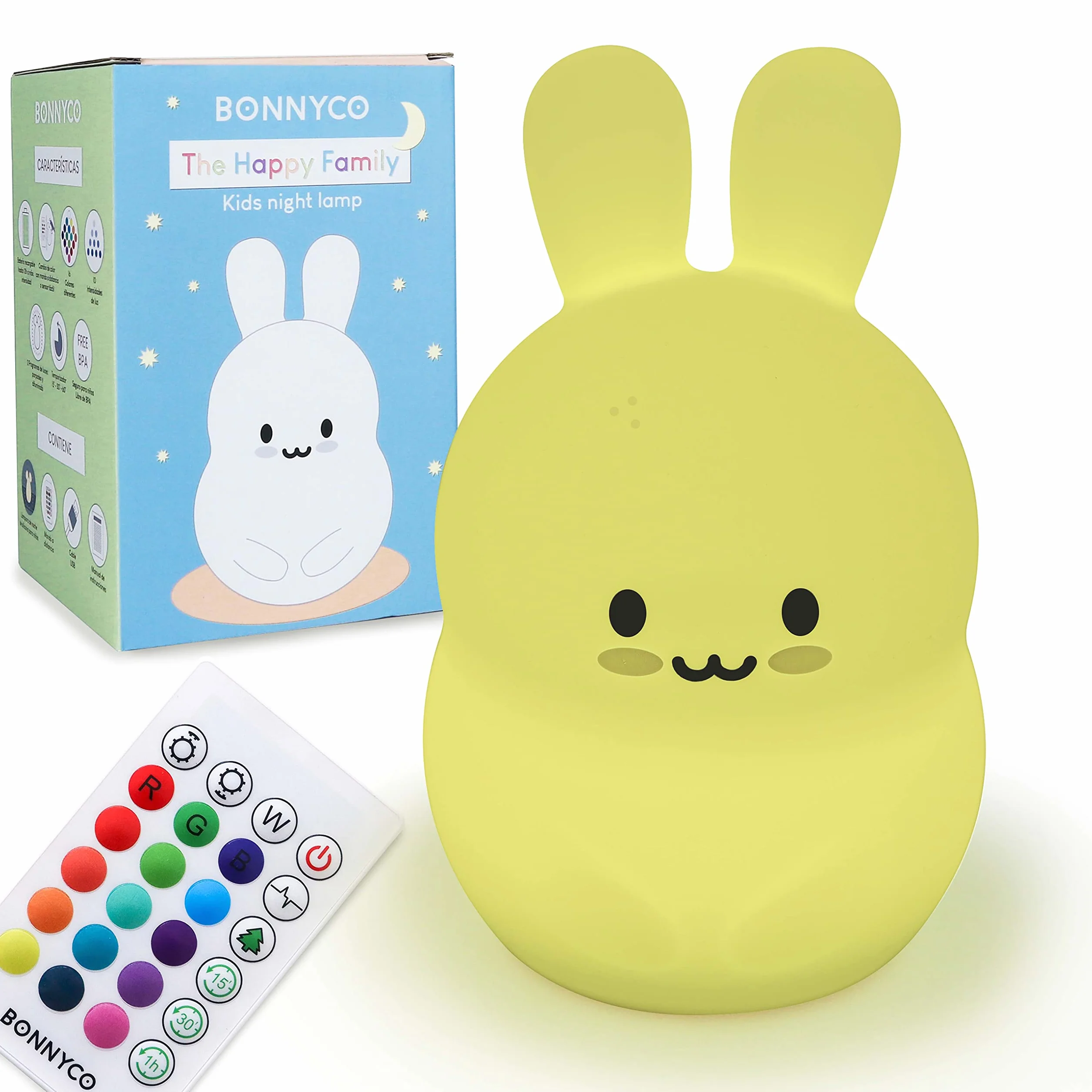 BONNYCO Luce Notturna Bambini con Telecomando e Sensore Tattile 16 Colori. Lampada Notturna per Bambini con Timer, Lucina Notte Bimbi Silicone BPA Free. Coniglio Lampada, Camaretta per Bambina