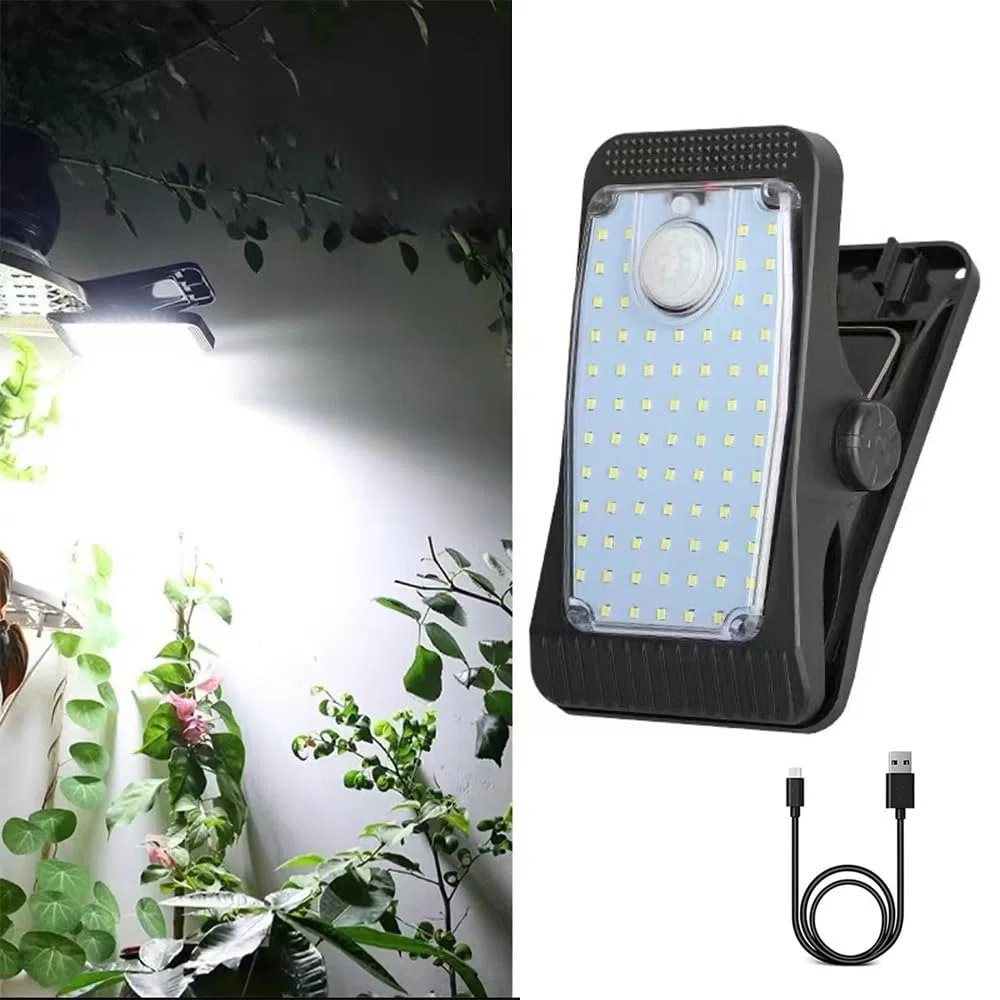 Enhanced 73 LED Outdoor Clip Luce, Illuminazione portatile con sensore di movimento, Solari e USB alimentate da, luce del percorso di 3 modi.