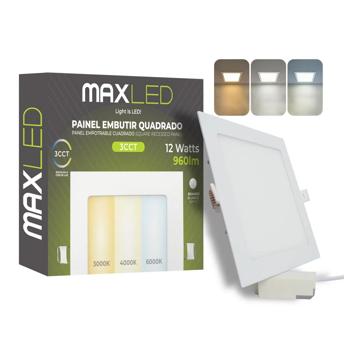 Faretti LED Incasso Cartongesso 12W 960LM Luci Soffitto Interno 120º 3CCT 3000K/4000K/6000K Faretto LED Incasso IP44 Non Dimmerabile Diametro Foro 155 x 155mm AC 230V
