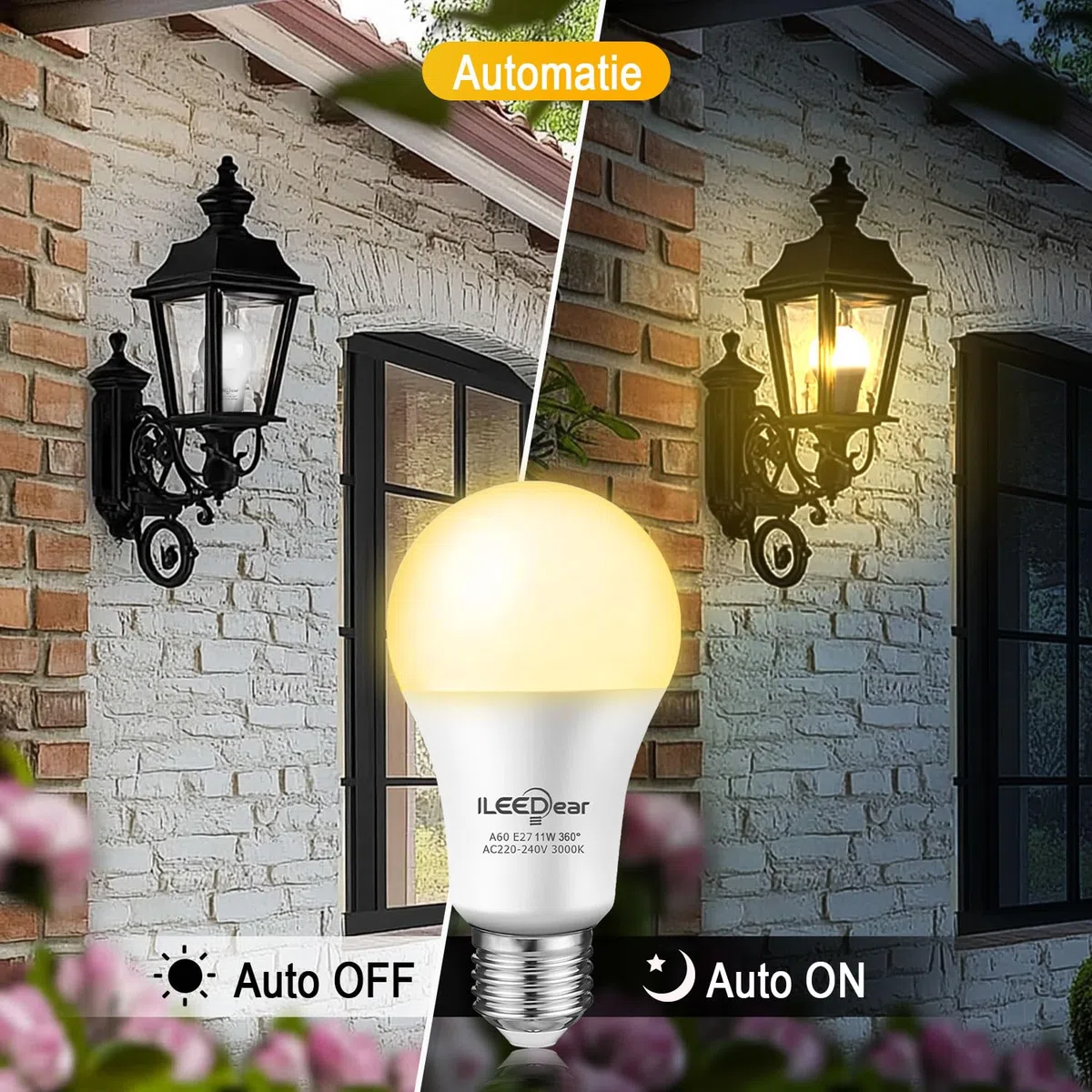 lampadina crepuscolare da esterno 11W, lampadina led e27, con sensore crepuscolare automatico, luce calda 3000K, per Veranda Giardino Porta d'ingresso Corridoio 4 pezzis