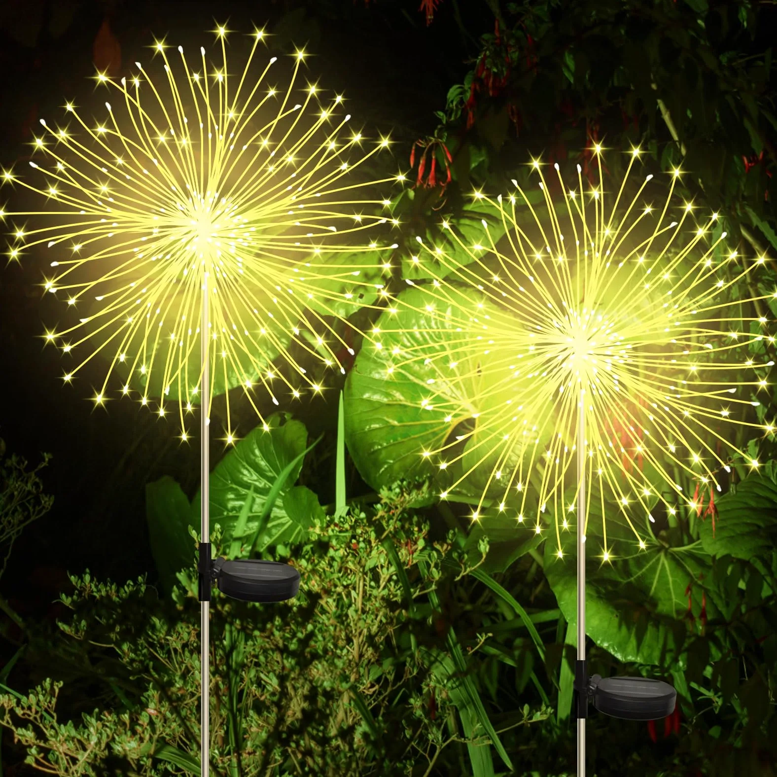 2 luci solari da giardino,120 luci solari da giardino a LED,8 modalità, luci solari impermeabili a forma di soffione,decorazioni solari da giardino bianco caldo,per esterni,vialetti da giardino,prati