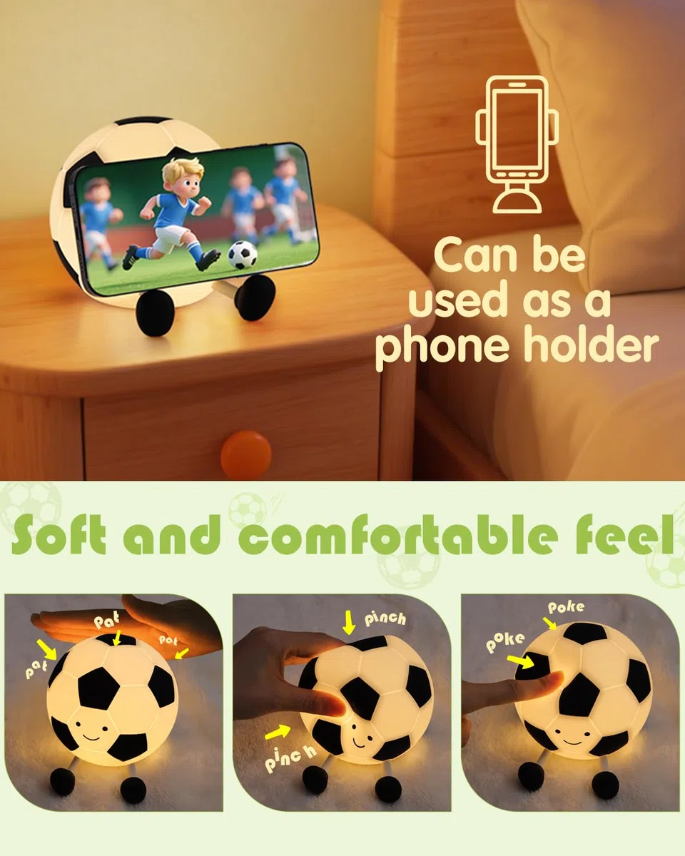 YISUN Luce Notturna Bambini Pallone da Calcio,Lampada da Notte per Neonati​ 7 Colori 3 Modalità di Luce,Controllo Touch,Lampada Carina in Silicone