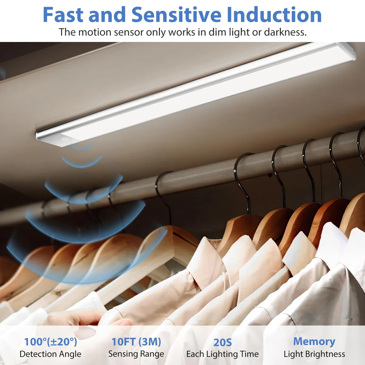 Luce Armadio LED, Armadio Led con Sensore di Movimento, USB Ricaricabile Magnetica Lampada, Dimmerabile Luce Led Sottopensile per Cucina Scale Corridoio Bagno Garage