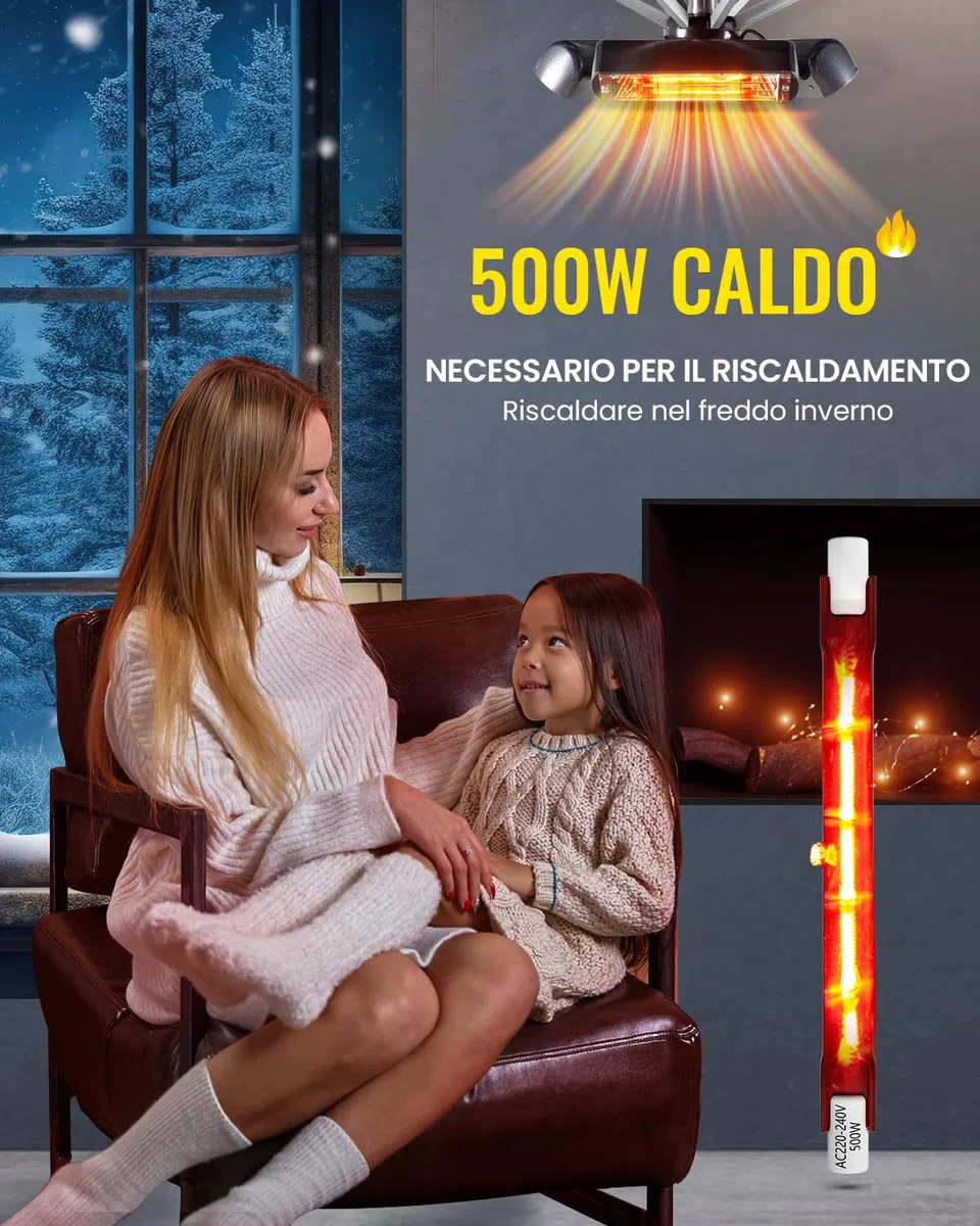 DoRight 4X Lampadina Riscaldatore Rubino 500W R7S, Lampadine Riscaldanti al Quarzo a Infrarossi 118MM 240V R7 Lampada Riscaldatore Alogeno Dimmerabile per Riscaldatore Giardino Interno/Esterno