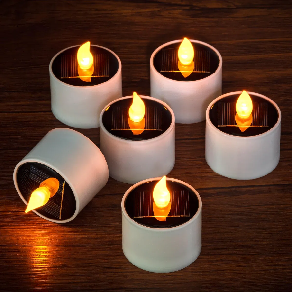 6 candele votive a LED impermeabili per esterni, alimentate a energia solare, ricaricabili, senza fiamma, tremolanti, solari con batteria, candele in plastica a LED per decorazioni natalizie