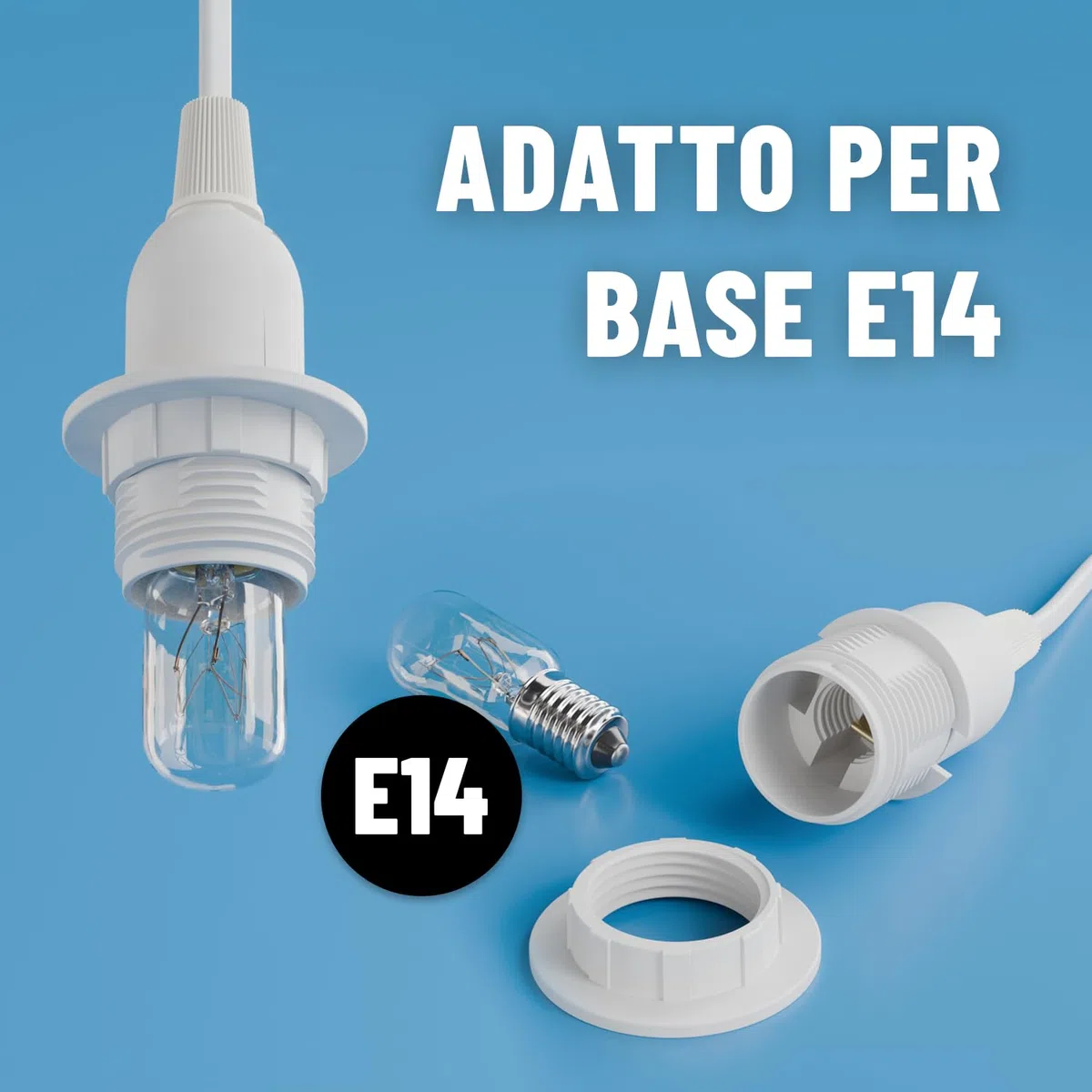 greate Portalampada E14 con cavo e interruttore bianco 3,5 metri - Porta lampadina E14 con spina max. 60W 250V