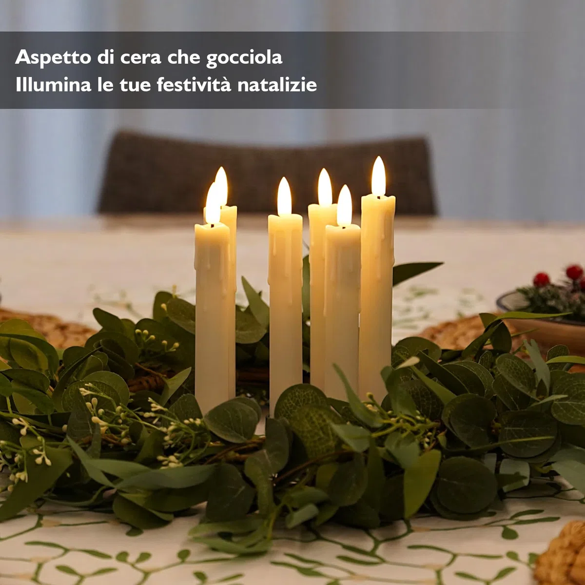 Rhytsing 6 Candele Natale a Batteria con Ventose per Finestre, Candele LED Avorio con Telecomando a Design Gocciolante di Cera - H 17,5 cm